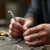 Nahaufnahme von Händen am Schmiedetisch